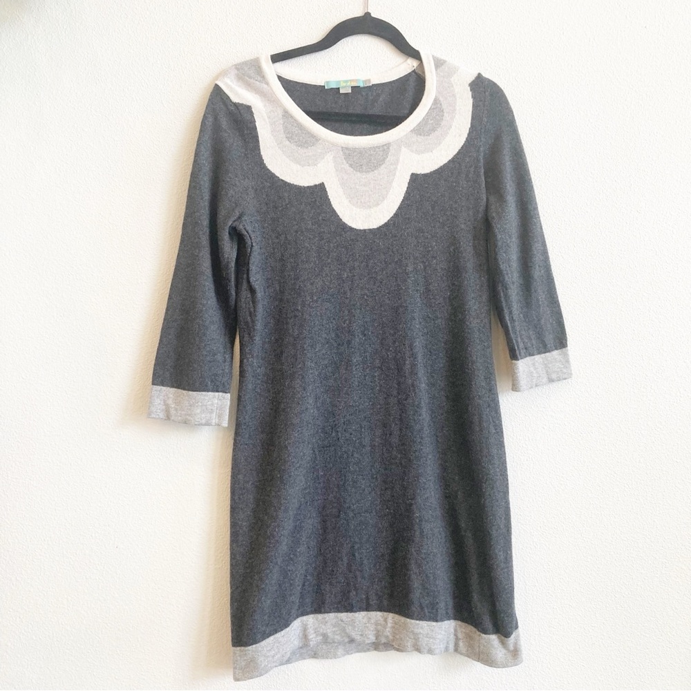 Boden Gray Sweater Dress Cashmere Blend Angora 3/4 Sleeve Tunic Cozy Size 8